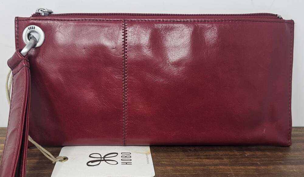 HOBO Vida Cardinal Red Polished Leather Clutch Wristlet NWT Minimalist